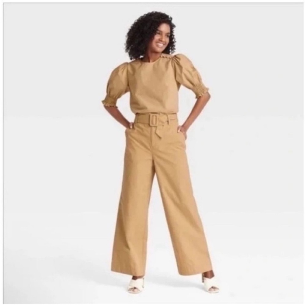 Who What Wear Cotton Chinos High-Waisted Wide-Leg Belted Trouser Pants size 4